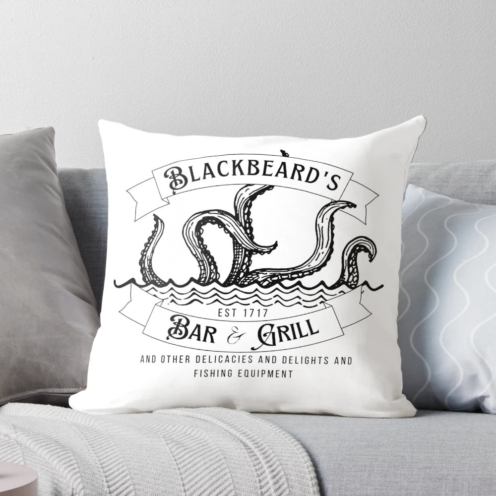 Blackbeard's Pirate-Themed Coastal Decor Pillow with Iconic Imagery from "Our Flag Means Death