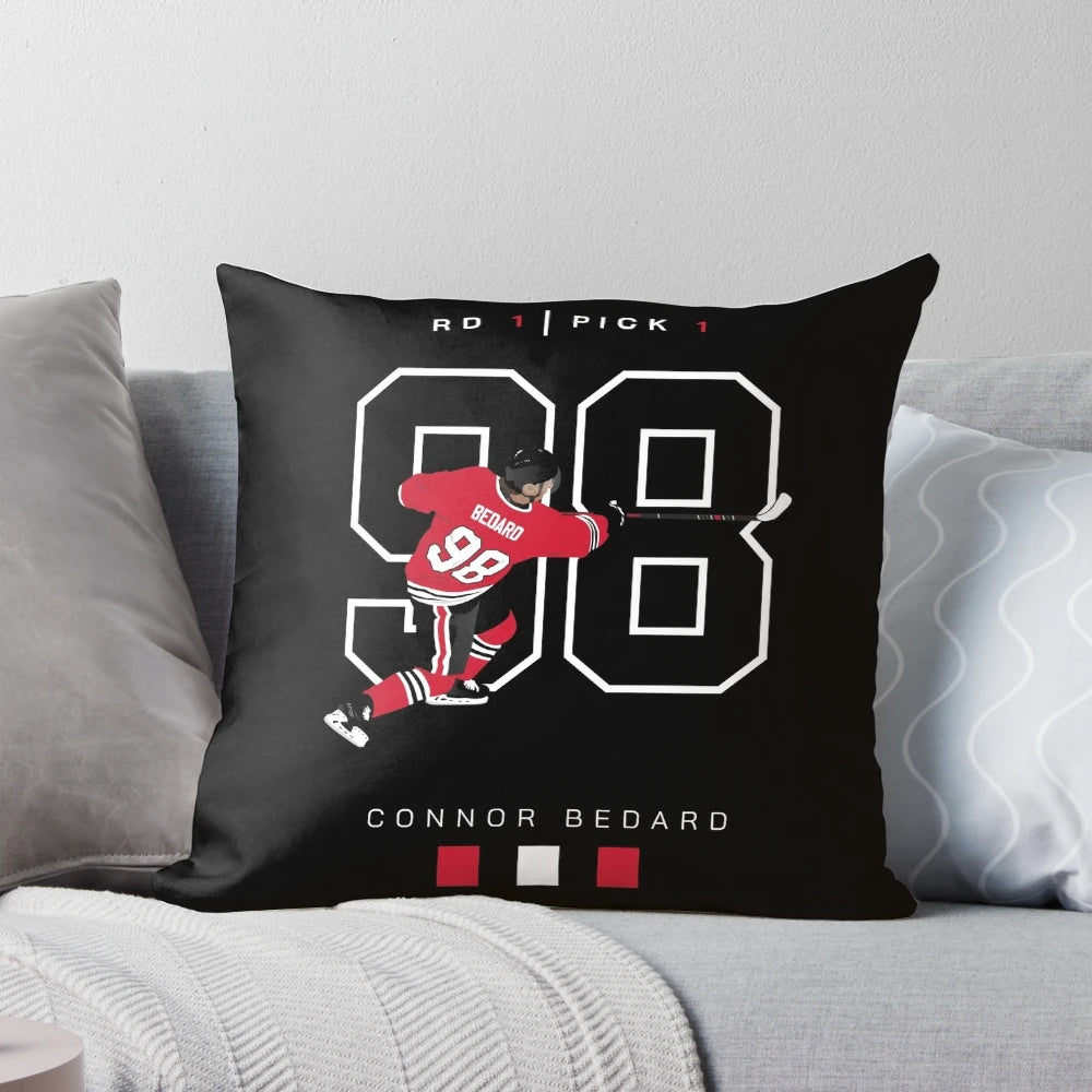Pillow featuring custom Connor Bedard hockey art for Blackhawks fans