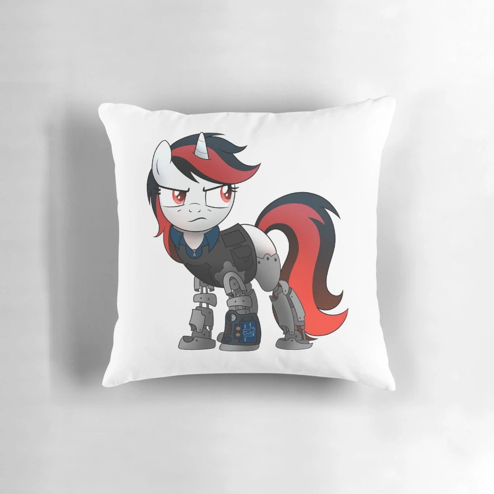 Blackjack from the Fallout Equestria Project Horizons fan fiction series featured on a cozy pillow for My Little Pony fans.