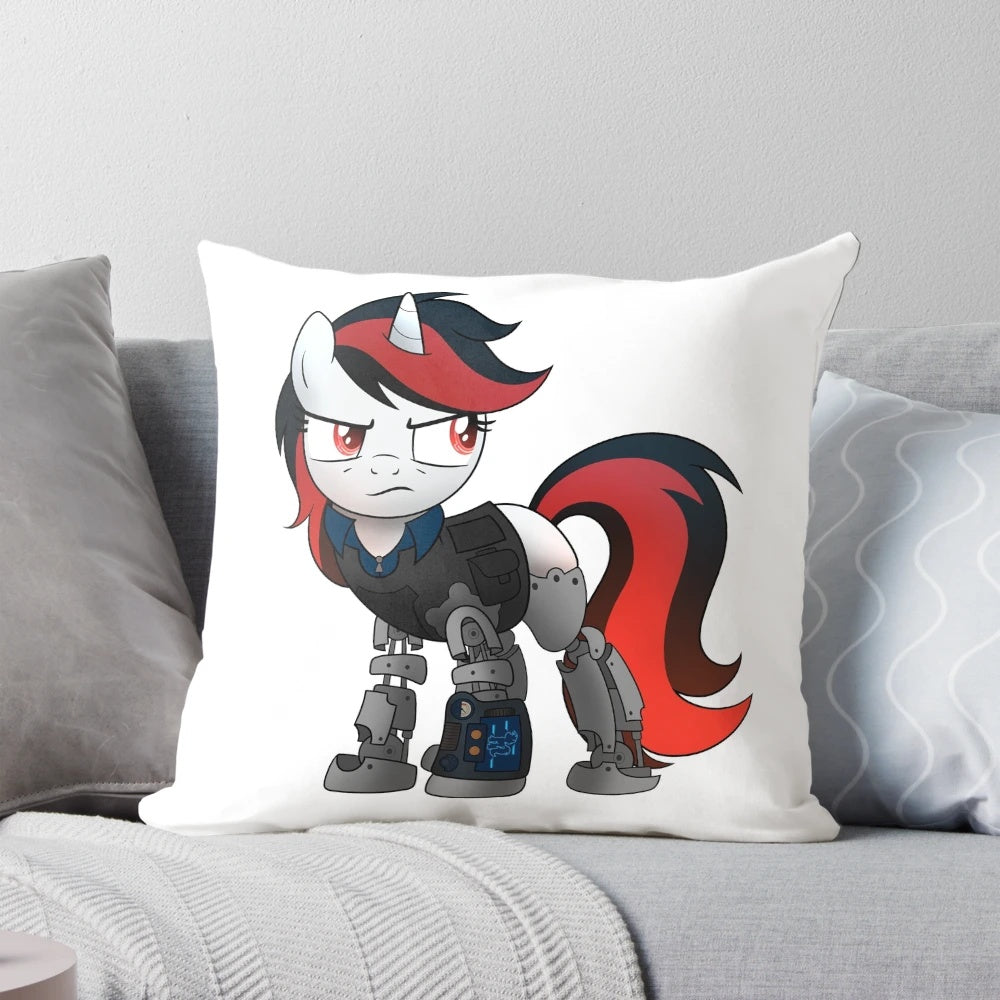 Blackjack from the Fallout Equestria Project Horizons fan fiction series featured on a cozy pillow for My Little Pony fans.