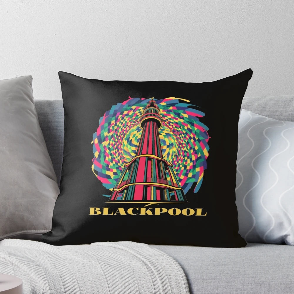 Blackpool Tower Pillow - Plush cushion featuring the iconic Blackpool Tower, a landmark of northern England's seaside.