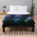 Blackreach Plush Blanket with Glowing Mushrooms and Skyrim Landscape