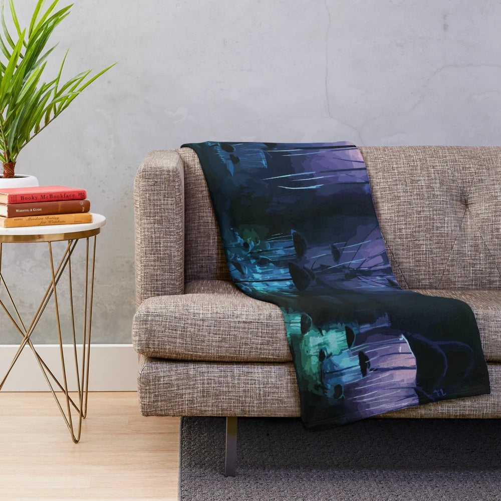 Blackreach Plush Blanket with Glowing Mushrooms and Skyrim Landscape