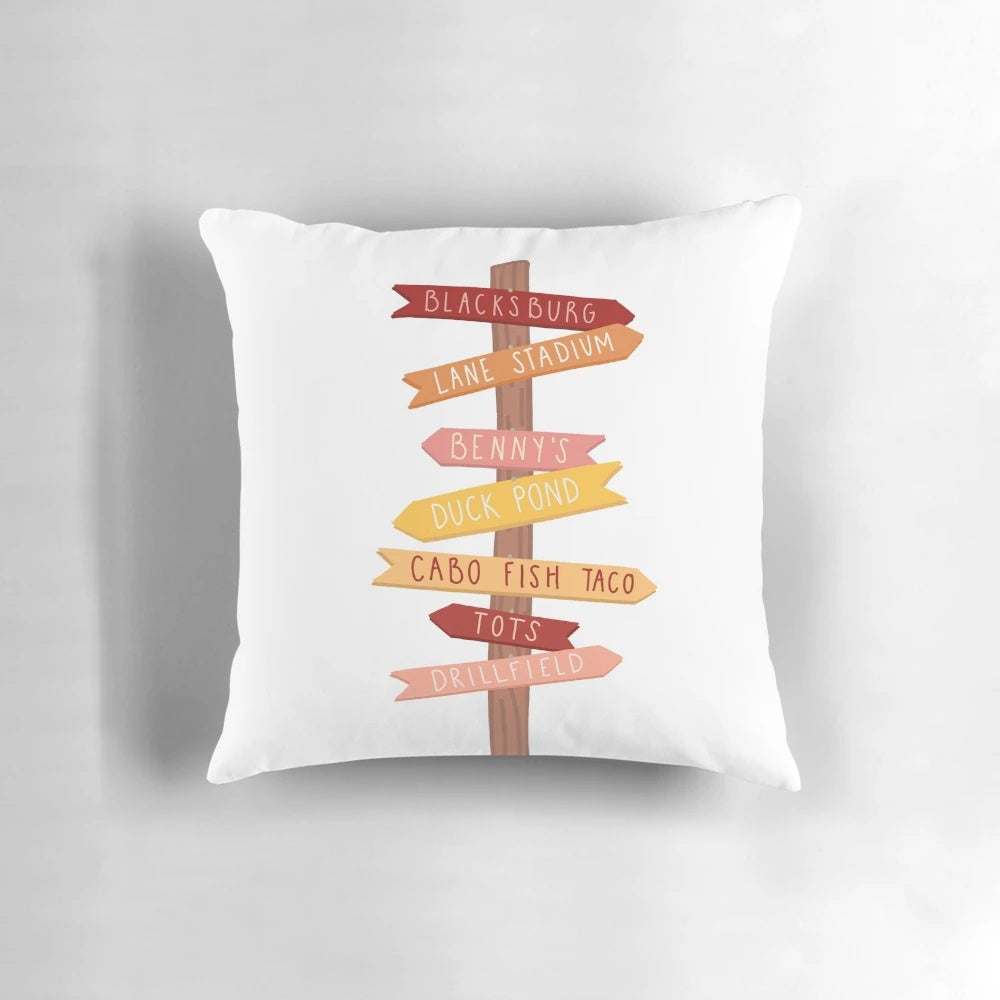 Blacksburg Virginia Tech Hokies College Town Pillow - Soft, Cozy Decoration for Dorm or Home