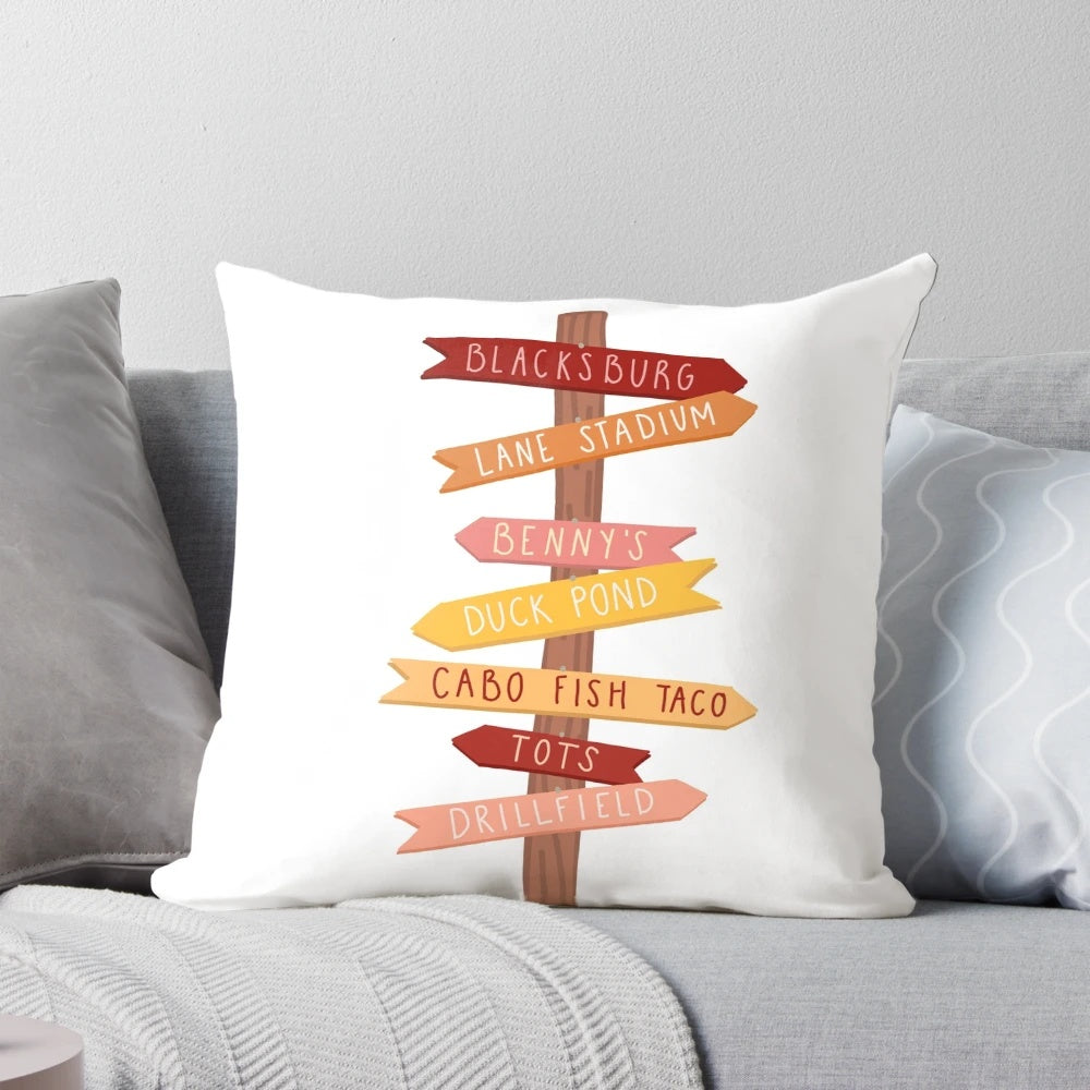 Blacksburg Virginia Tech Hokies College Town Pillow - Soft, Cozy Decoration for Dorm or Home