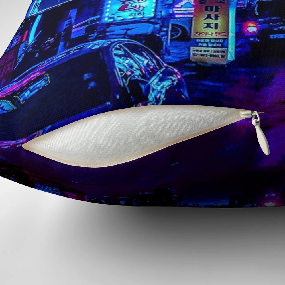 Blade Runner-inspired pillow with a vibrant city skyline design