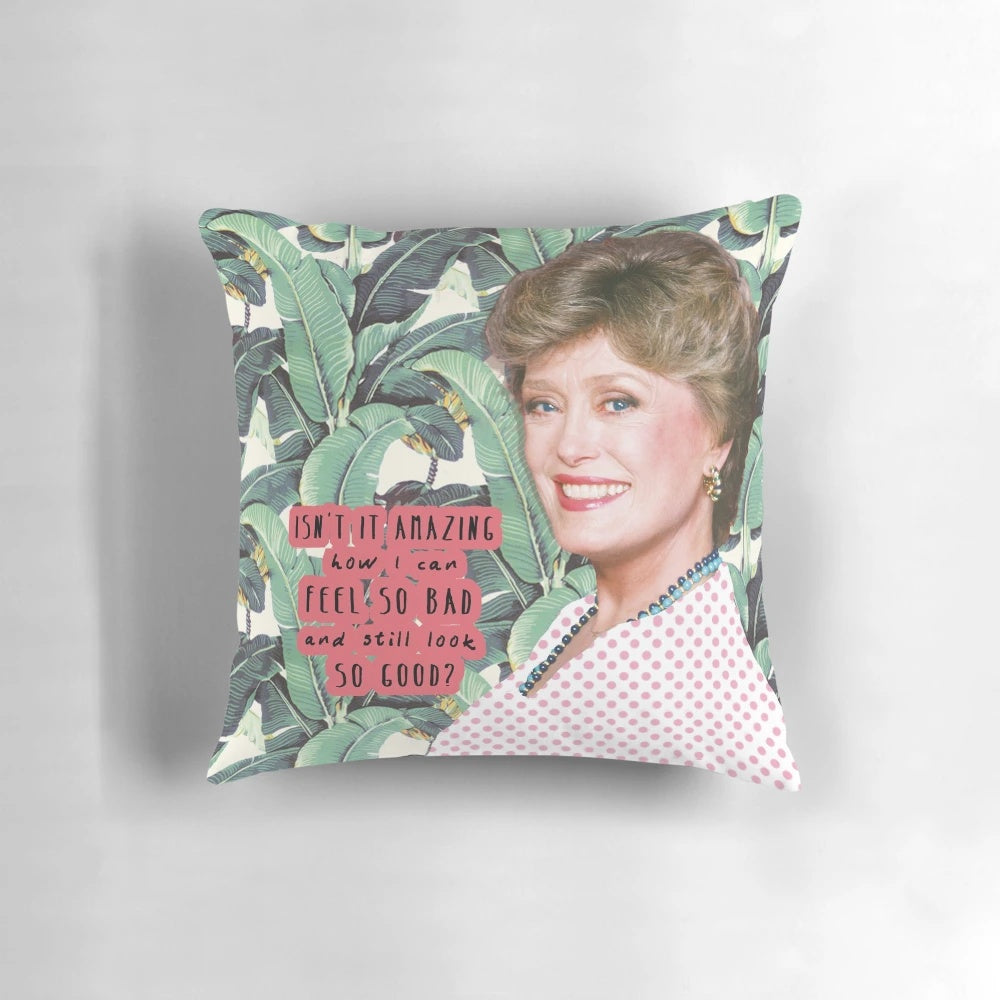 Blanche Devereaux-inspired vintage-style pillow with banana leaves and marble design