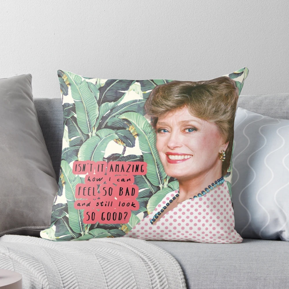 Blanche Devereaux-inspired vintage-style pillow with banana leaves and marble design