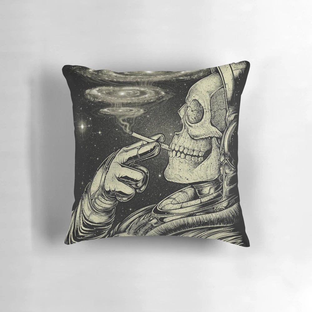 Pillow featuring a cosmic design with planets, stars, and a spaceman