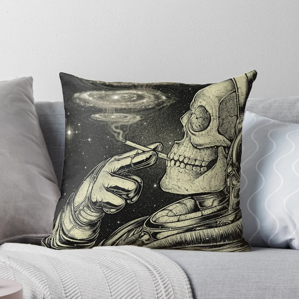Pillow featuring a cosmic design with planets, stars, and a spaceman