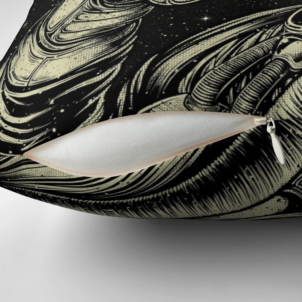Pillow featuring a cosmic design with planets, stars, and a spaceman