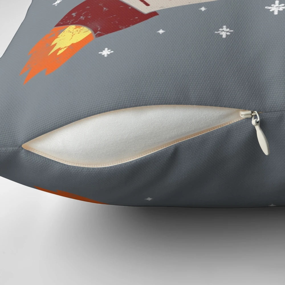 A whimsical doodle illustration of a happy puppy wearing an astronaut suit and riding a rocket ship against a galaxy background