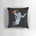 An astronaut basketball player performing a dunk in a starry, space-themed background.