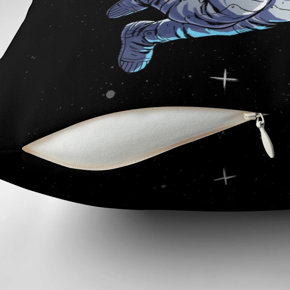 An astronaut basketball player performing a dunk in a starry, space-themed background.