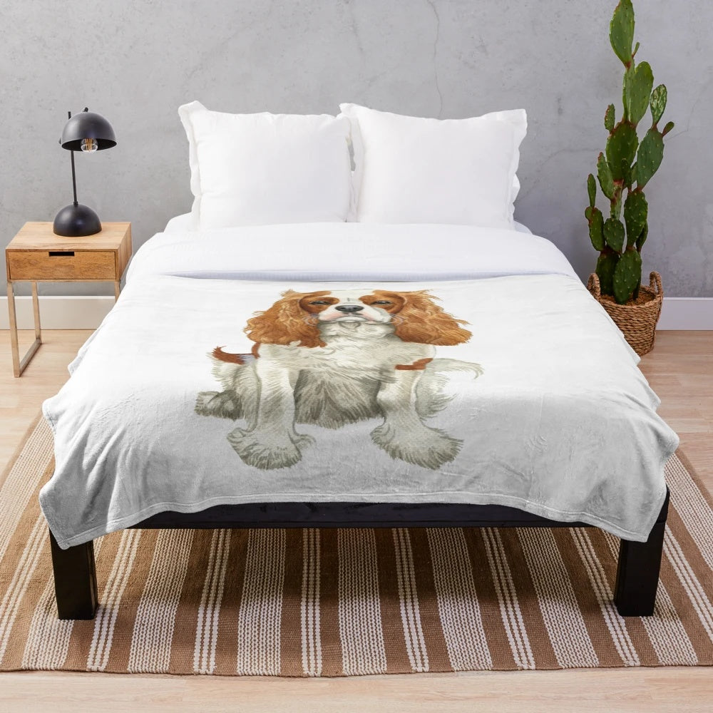 Watercolor Blenheim Cavalier King Charles Spaniel Plush Blanket