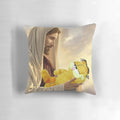 A cozy and whimsical pillow featuring the beloved cartoon character Garfield in a blessed, angelic depiction.