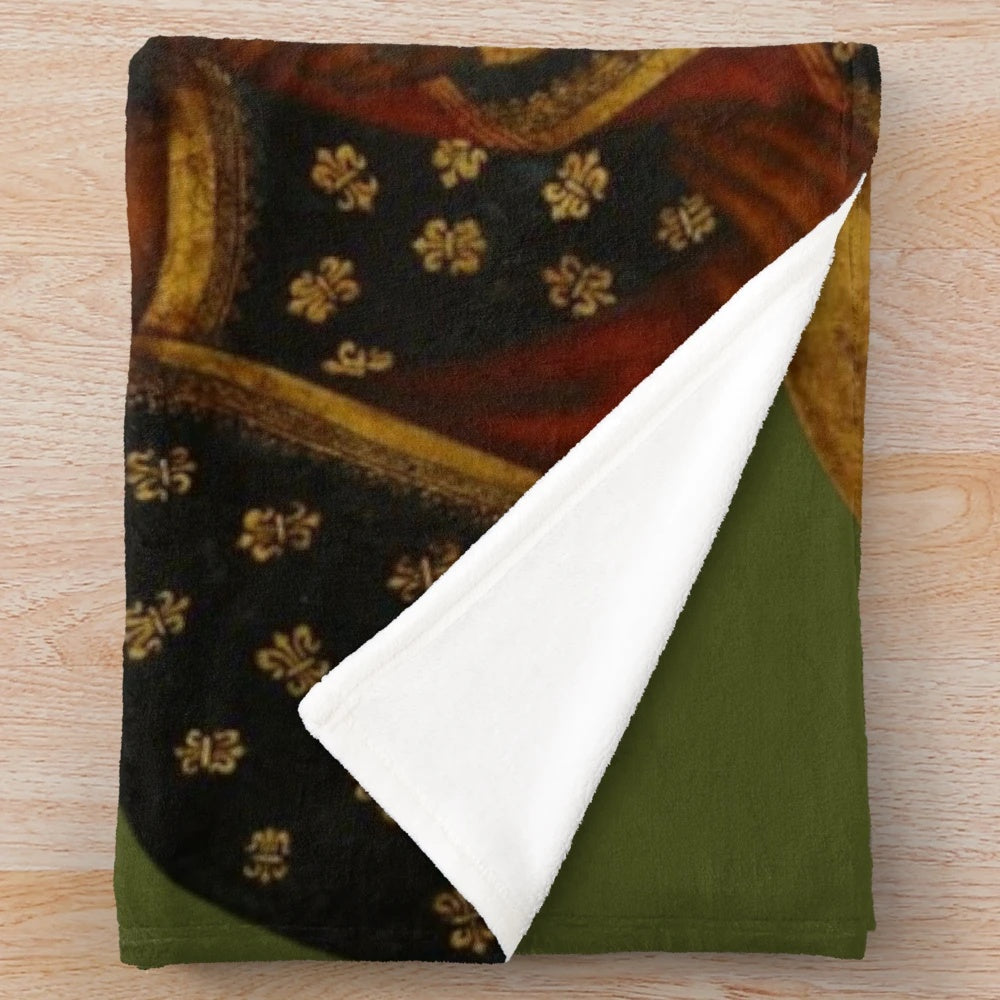 Plush blanket featuring the iconic image of the Black Madonna of Czestochowa, also known as Our Lady of Częstochowa