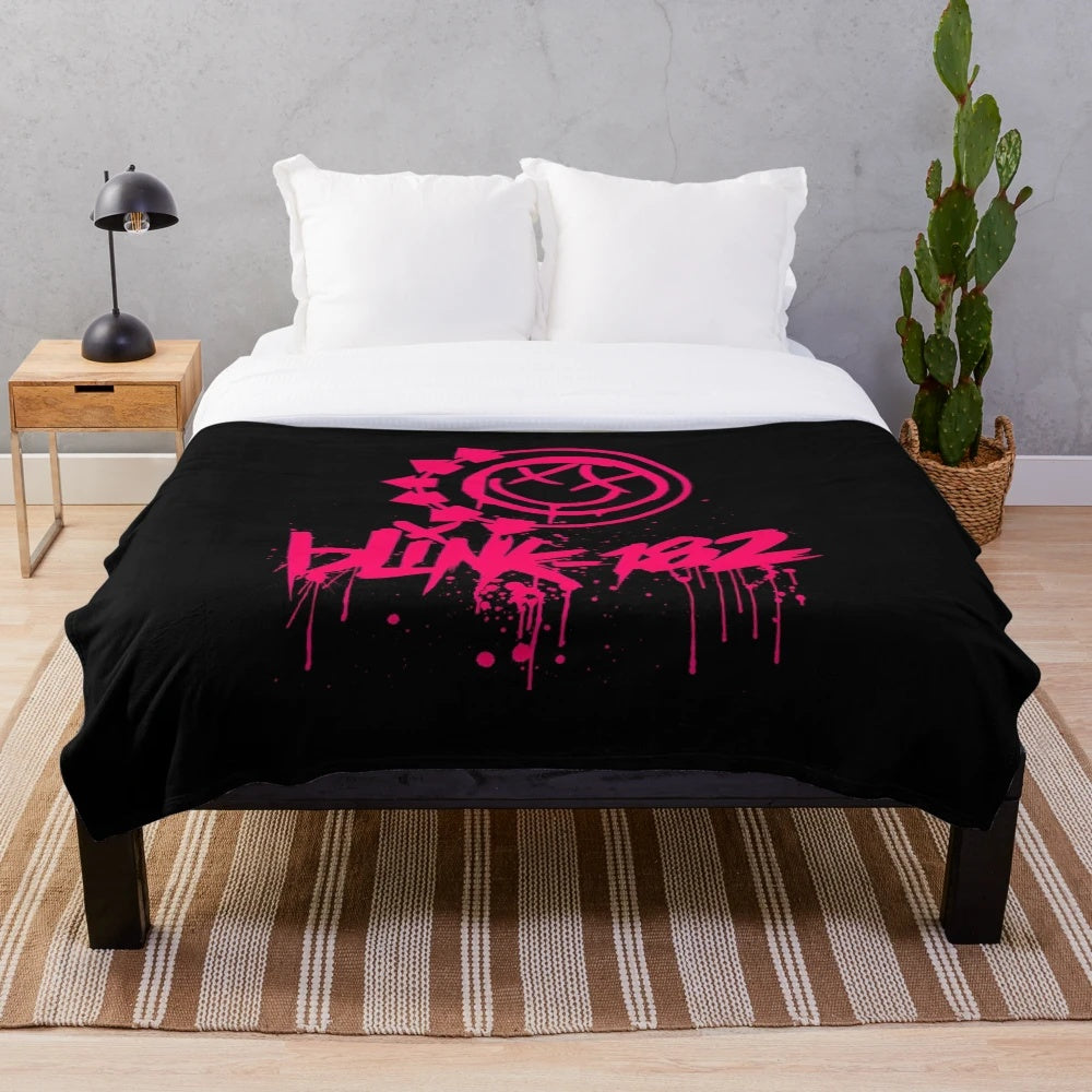 Blink-182 inspired plush blanket with band logo and album references