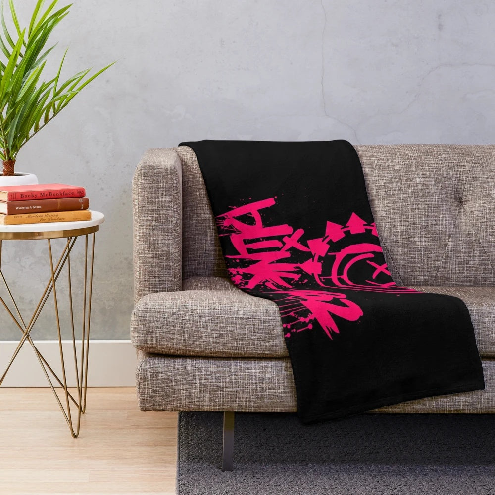 Blink-182 inspired plush blanket with band logo and album references