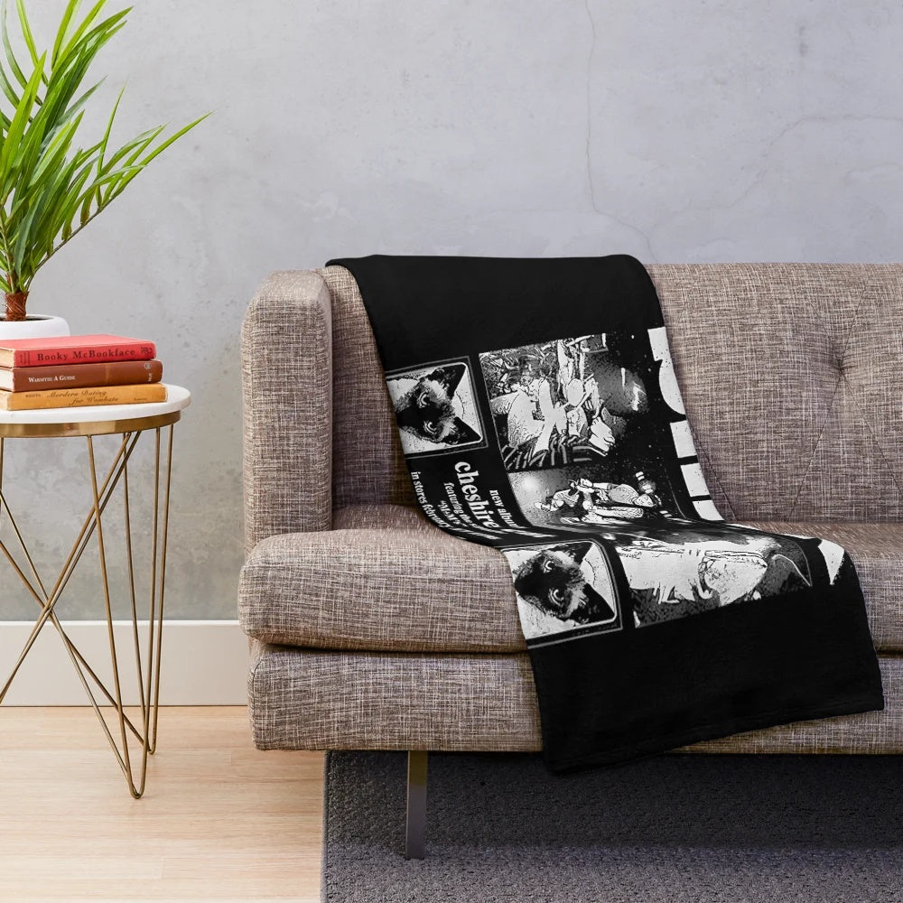 Blink 182 inspired vintage-style plush blanket with band logo and tour dates