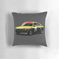 Blitz Kadett C Sporting Coupe GS/E black and yellow pillow, featuring automotive art