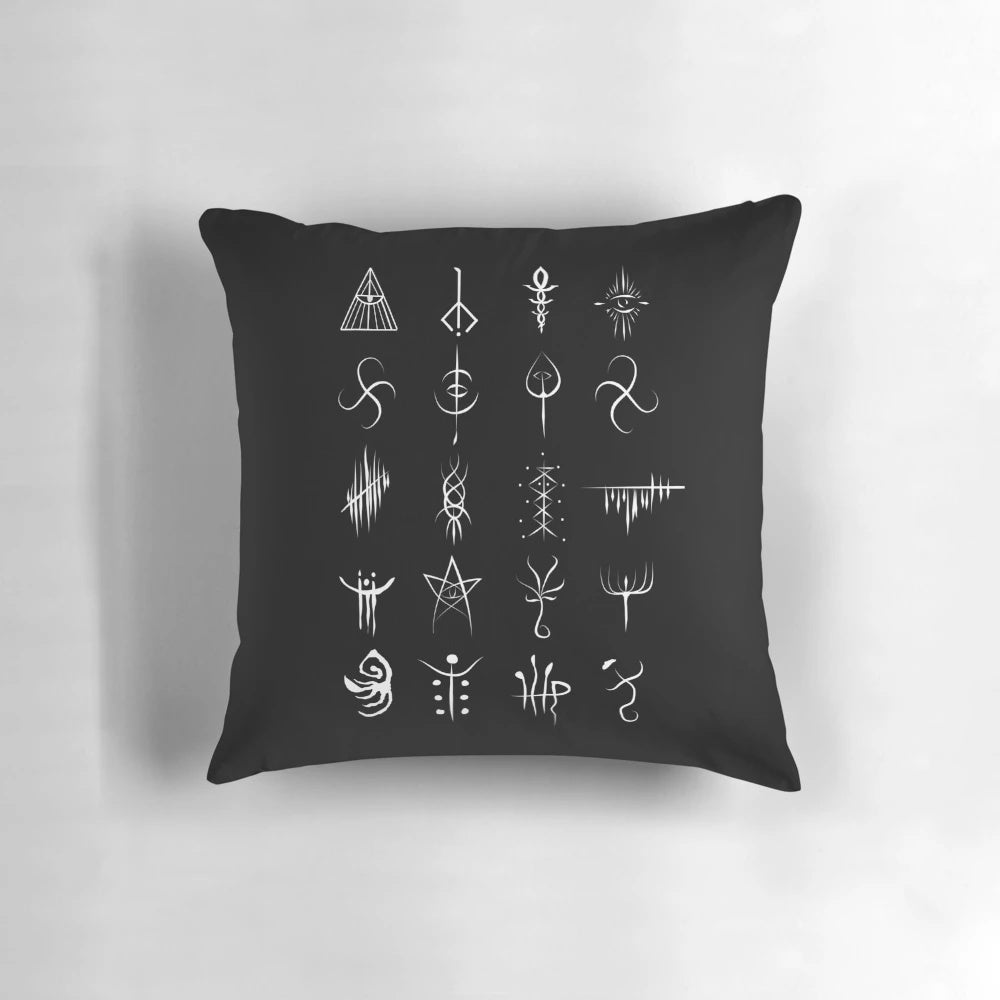 Bloodborne Caryll Runes Pillow, featuring iconic symbols from the beloved video game