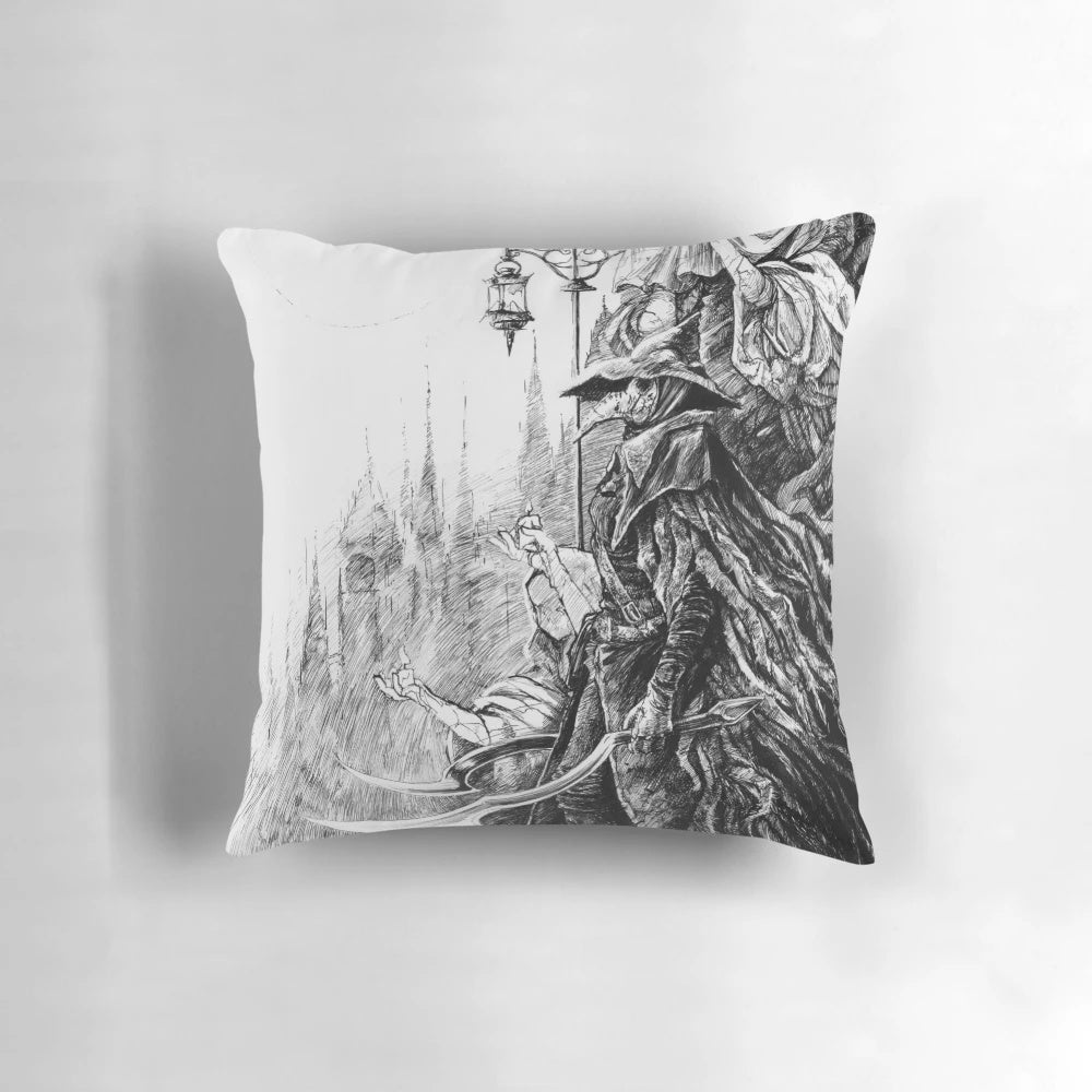 Bloodborne Eileen the Crow plague doctor ink art pillow