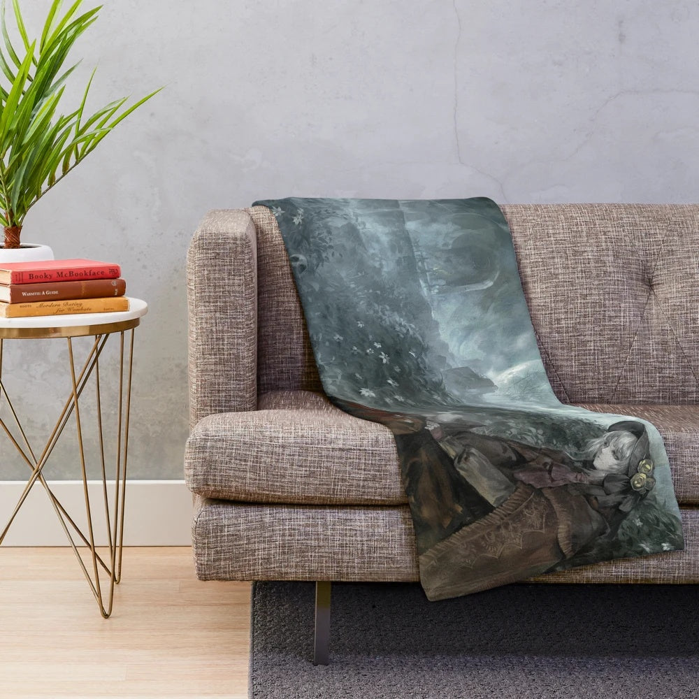 Bloodborne-inspired plush blanket featuring dark fantasy gaming imagery