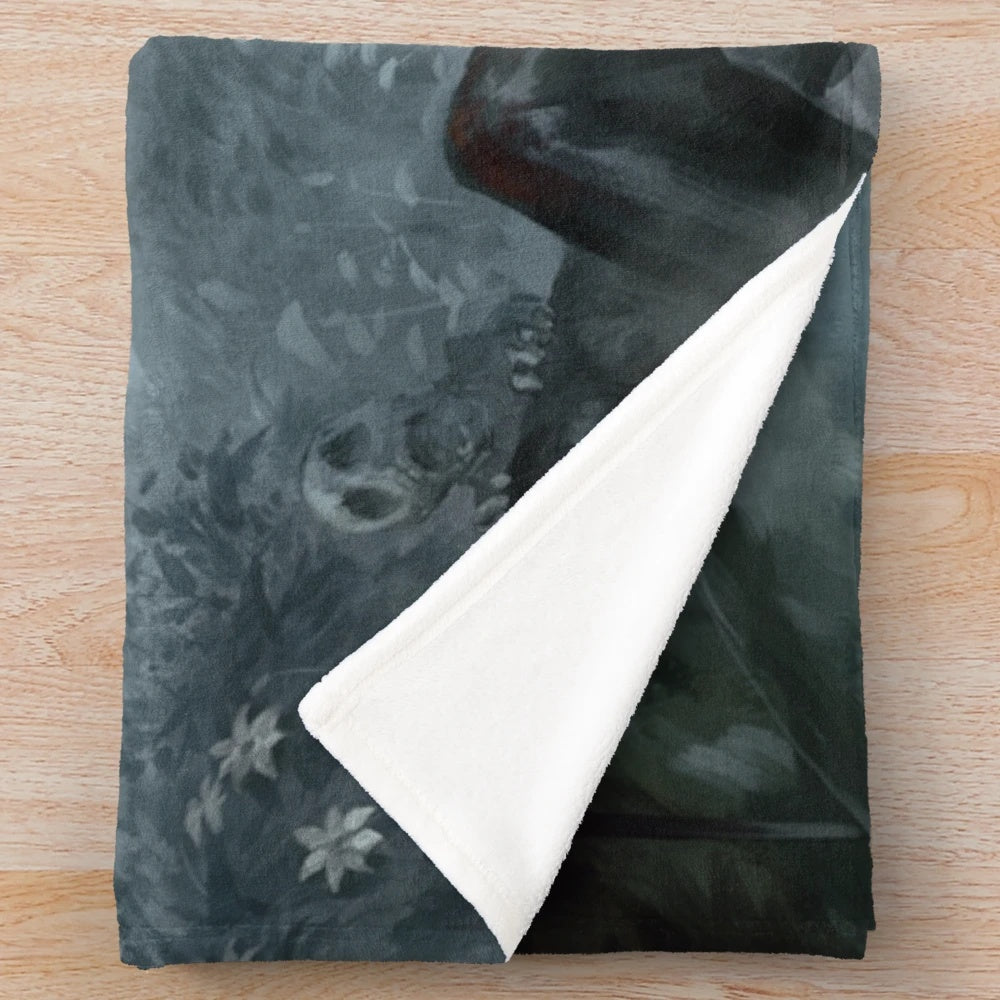 Bloodborne-inspired plush blanket featuring dark fantasy gaming imagery