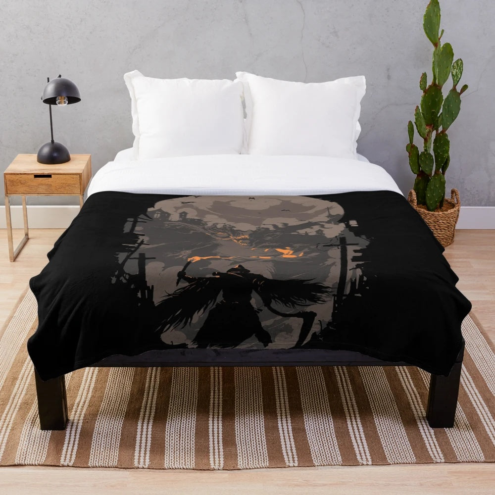 Bloodborne inspired plush blanket featuring gothic horror designs