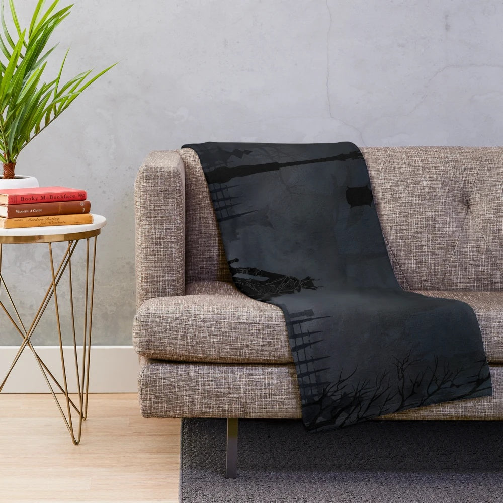 Bloodborne-inspired plush blanket featuring warrior landscapes