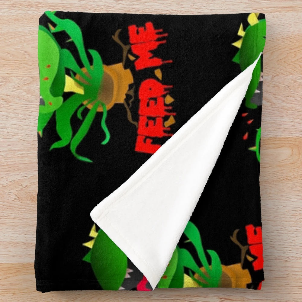 Bloodthirsty Plush Blanket inspired by the carnivorous plant Audrey II from Little Shop of Horrors