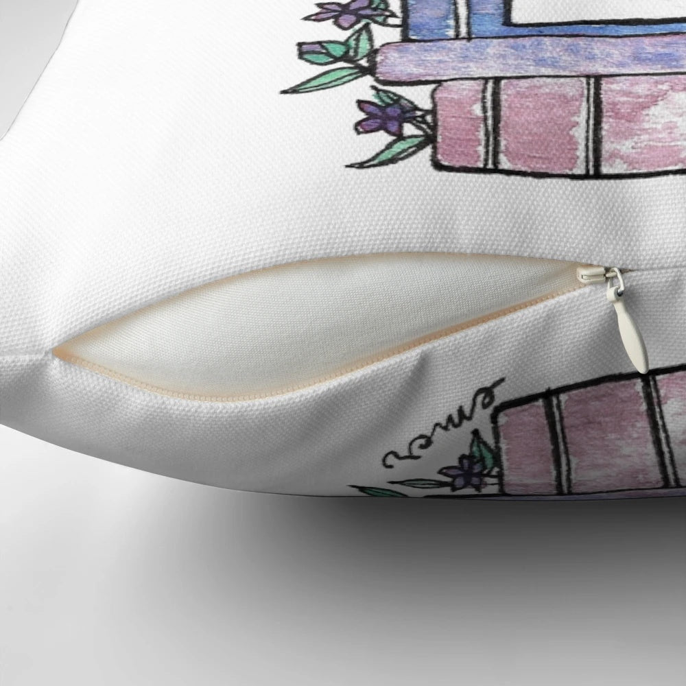 Vibrant floral pillow with open book design, perfect for book lovers