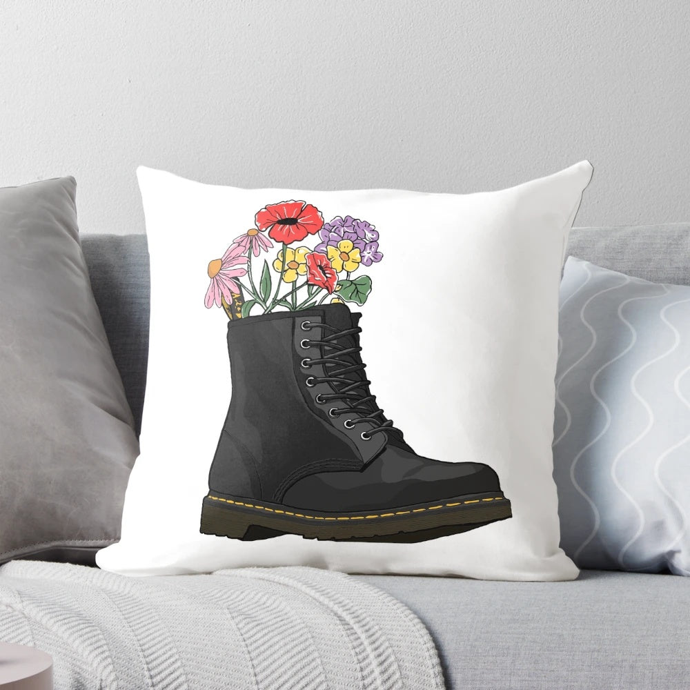 Flowers bursting from a classic Doc Marten boot, creating a unique and striking visual.