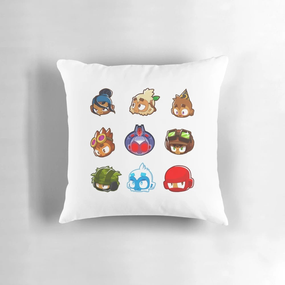 Bloons TD 6 themed pillow with adorable monkey and balloon design