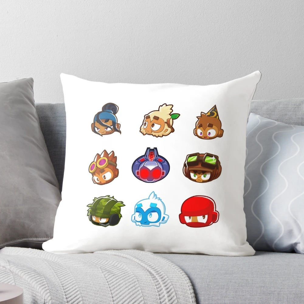 Bloons TD 6 themed pillow with adorable monkey and balloon design