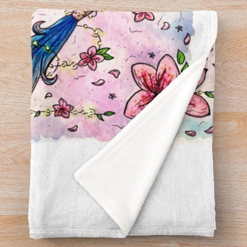 The Amazing Devil inspired Blossom Fairy Lights Series plush blanket in pink and watercolor