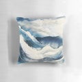 Blue abstract wave design on a decorative throw pillow, perfect for adding a touch of contemporary style to any room.