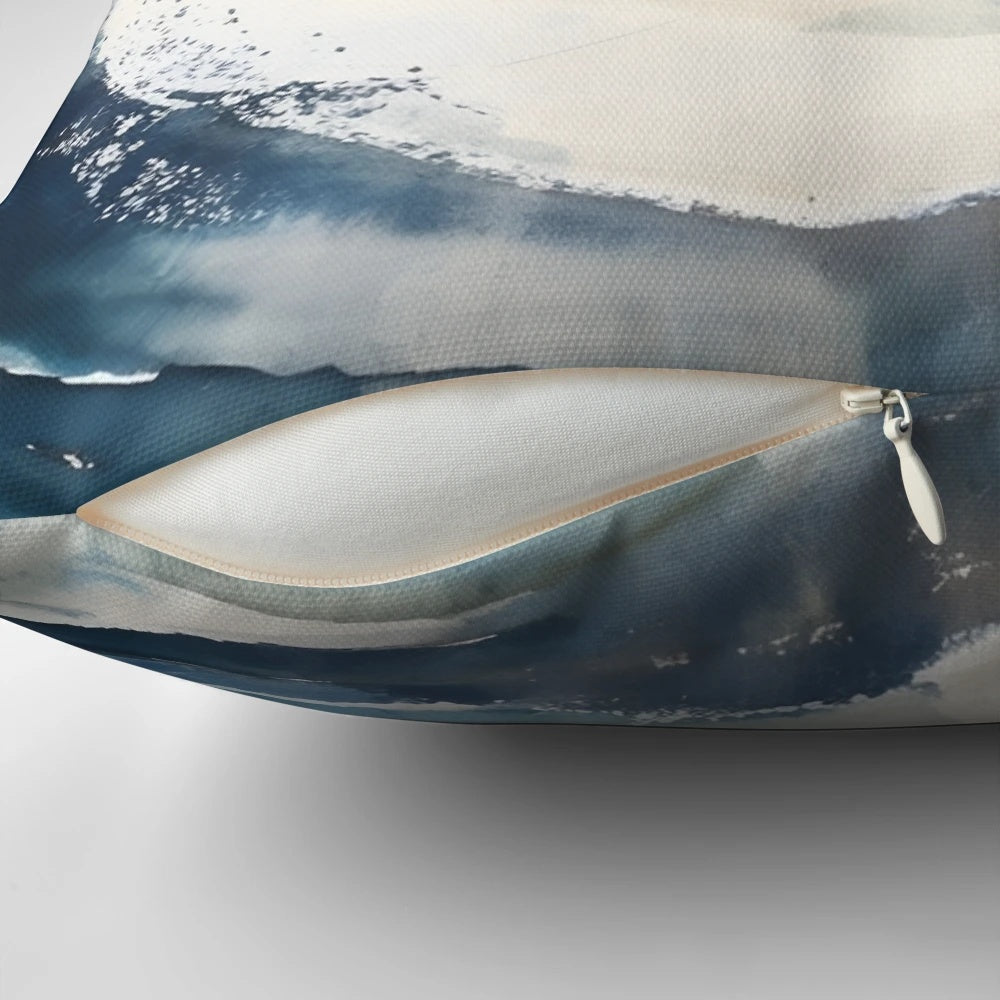 Blue abstract wave design on a decorative throw pillow, perfect for adding a touch of contemporary style to any room.