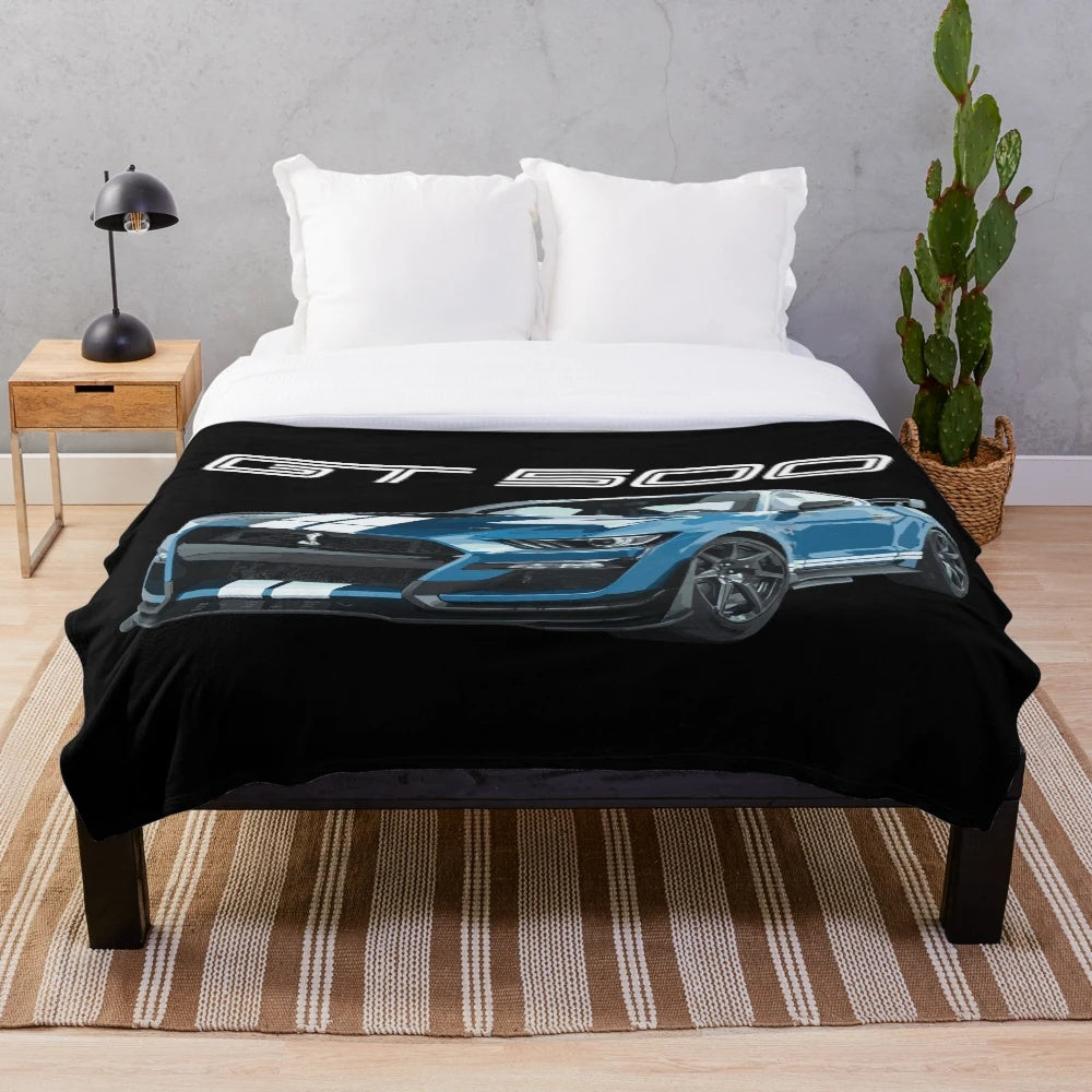 Blue Ford Mustang Shelby Cobra GT500 inspired plush blanket