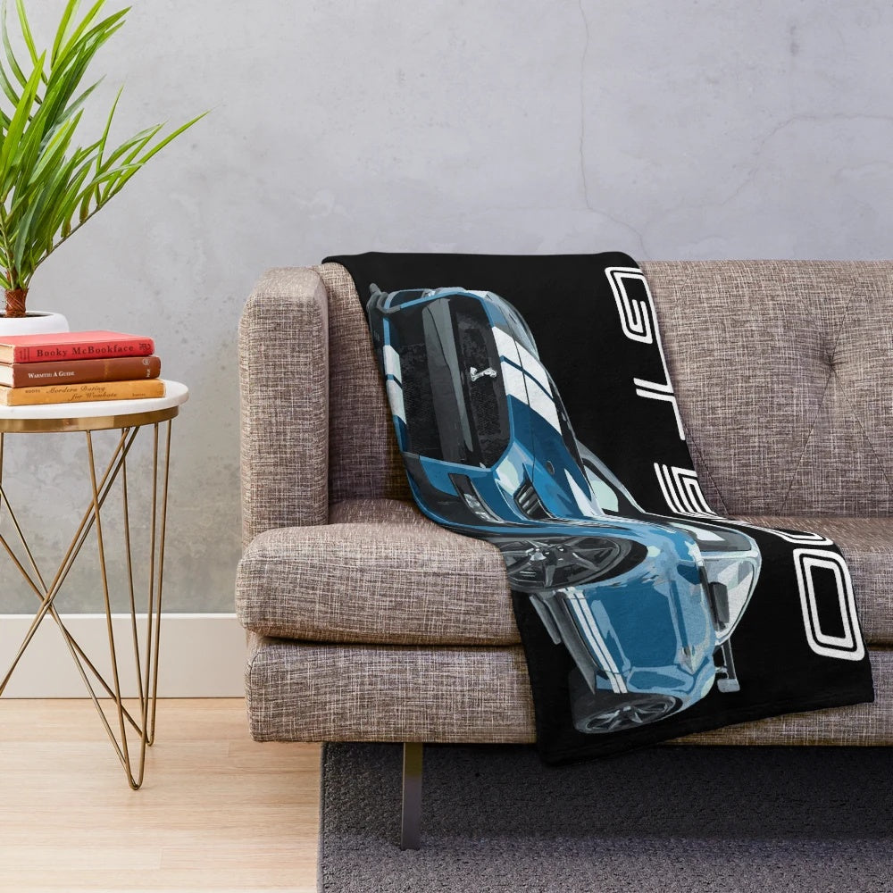 Blue Ford Mustang Shelby Cobra GT500 inspired plush blanket