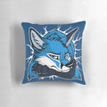 Whimsical blue fox decorative pillow with cracked white texture, perfect for adding a touch of humor to your home decor.