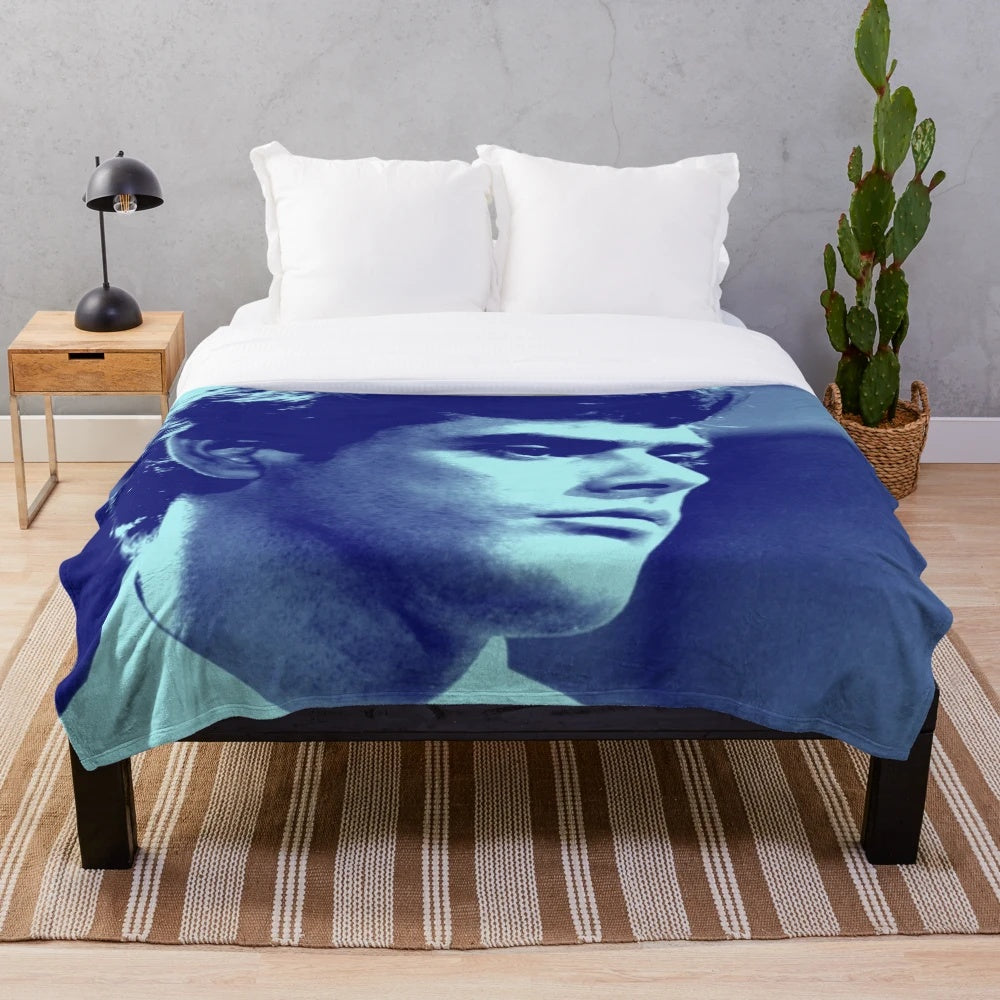 Blue plush blanket featuring Italian actor Thomas Milian