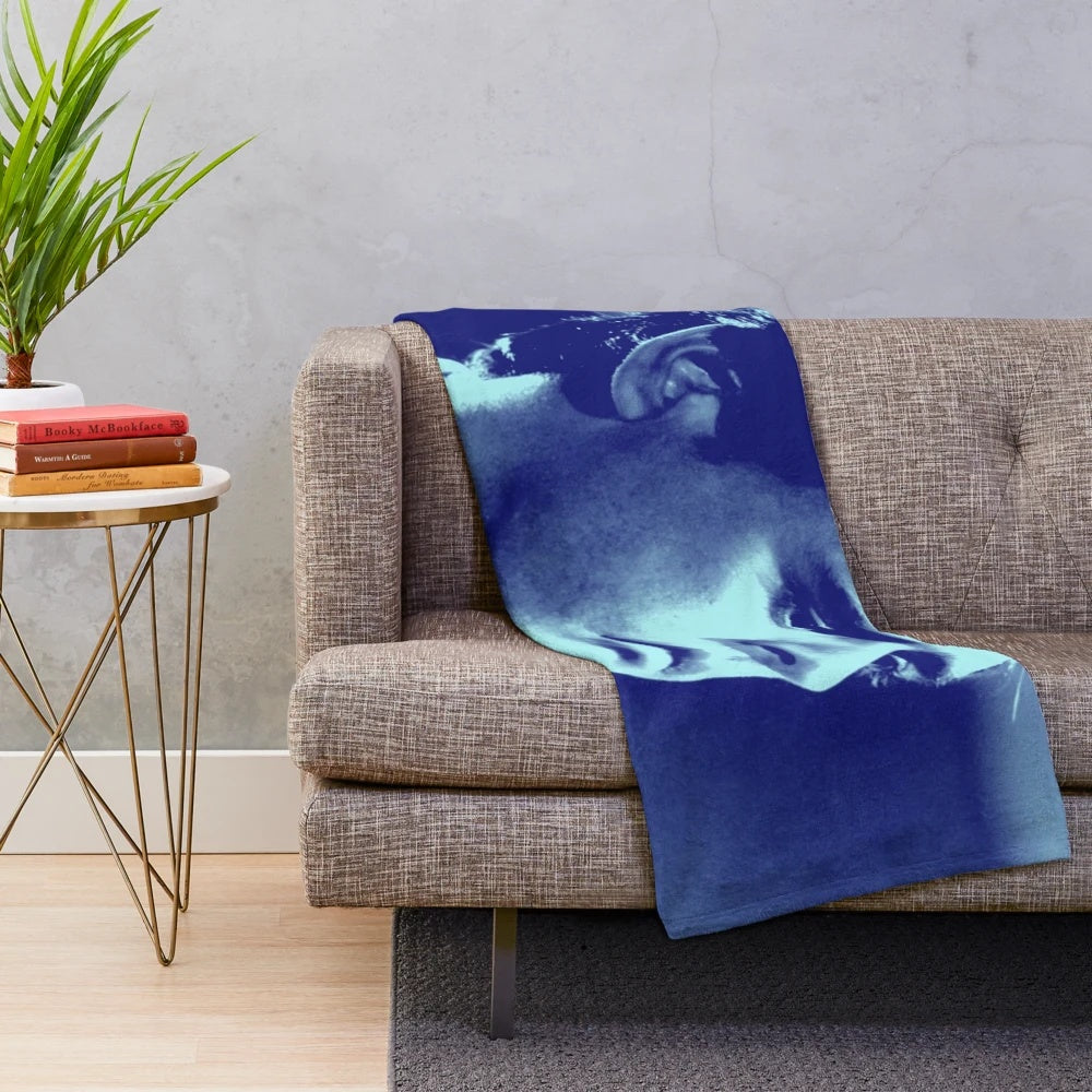 Blue plush blanket featuring Italian actor Thomas Milian