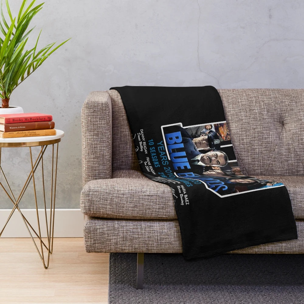 Blue Plush Blanket featuring the Blue Bloods TV show logo and signatures