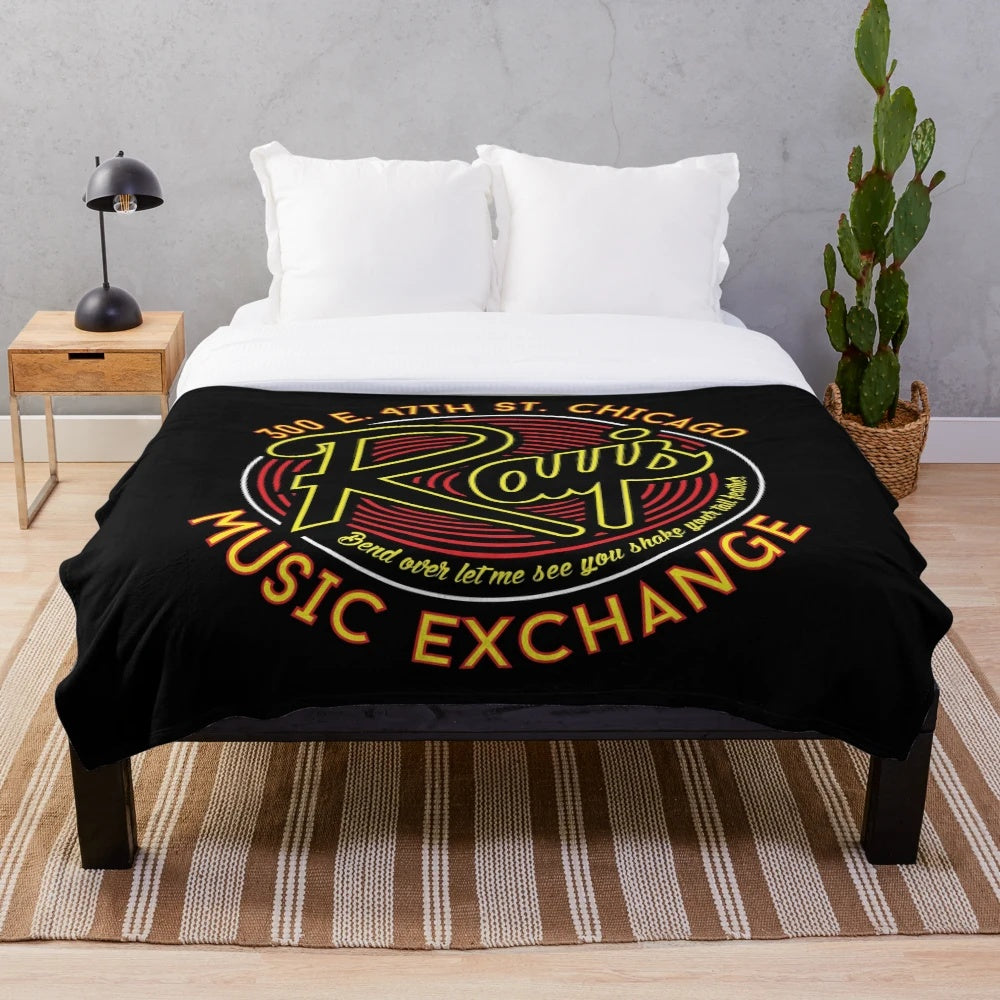 Blue plush blanket featuring blues brothers inspired design