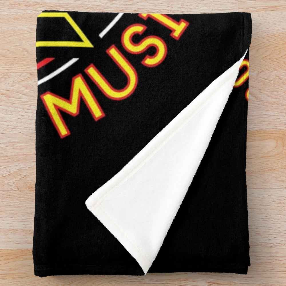 Blue plush blanket featuring blues brothers inspired design