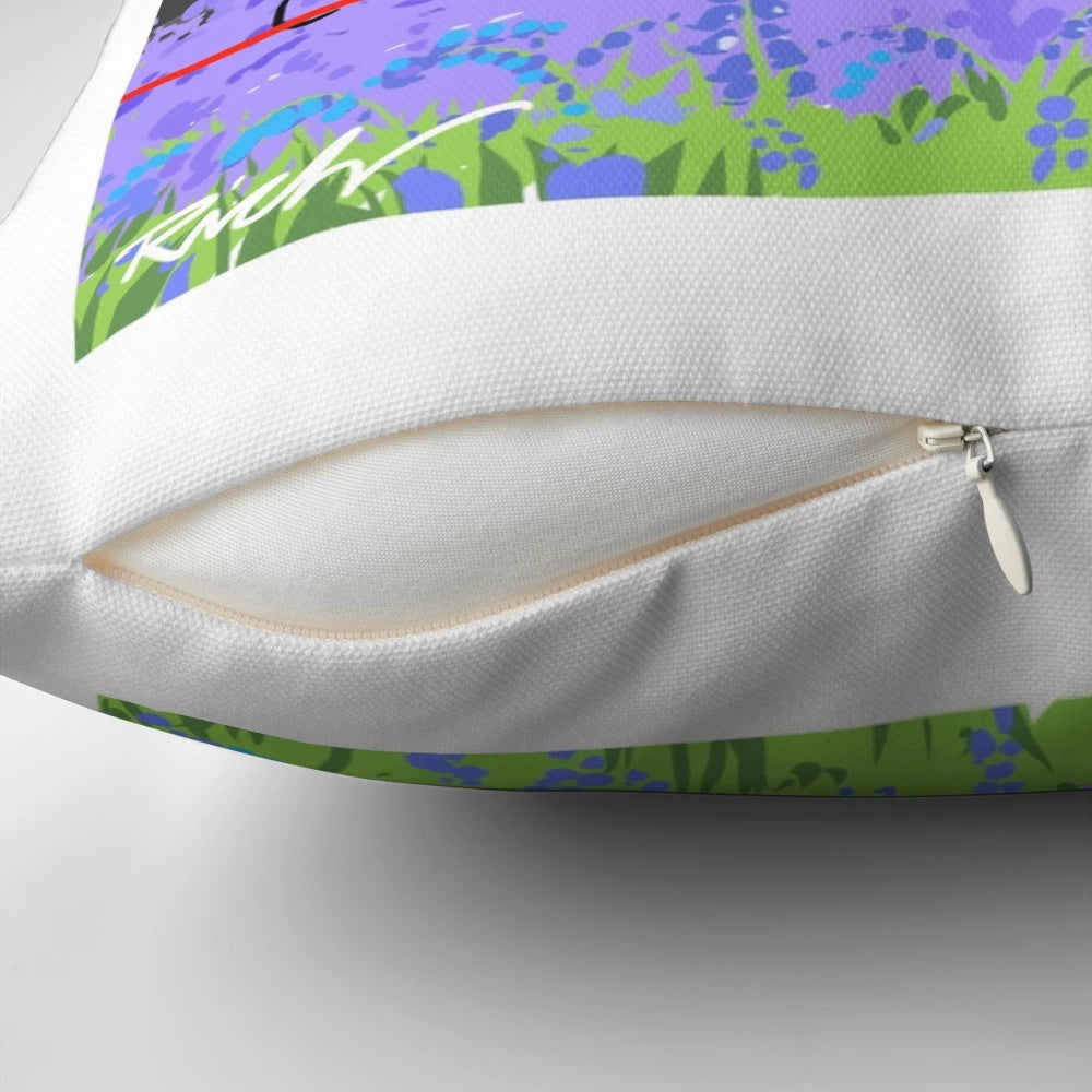 Bluebell Hound Pillow featuring a greyhound design on a nature-inspired background