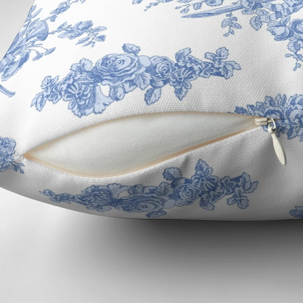 Blueberry and white floral patterned French country style decorative throw pillow