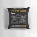 Blueprint design of the Mazda MX-5 Miata sports car printed on a comfortable pillow